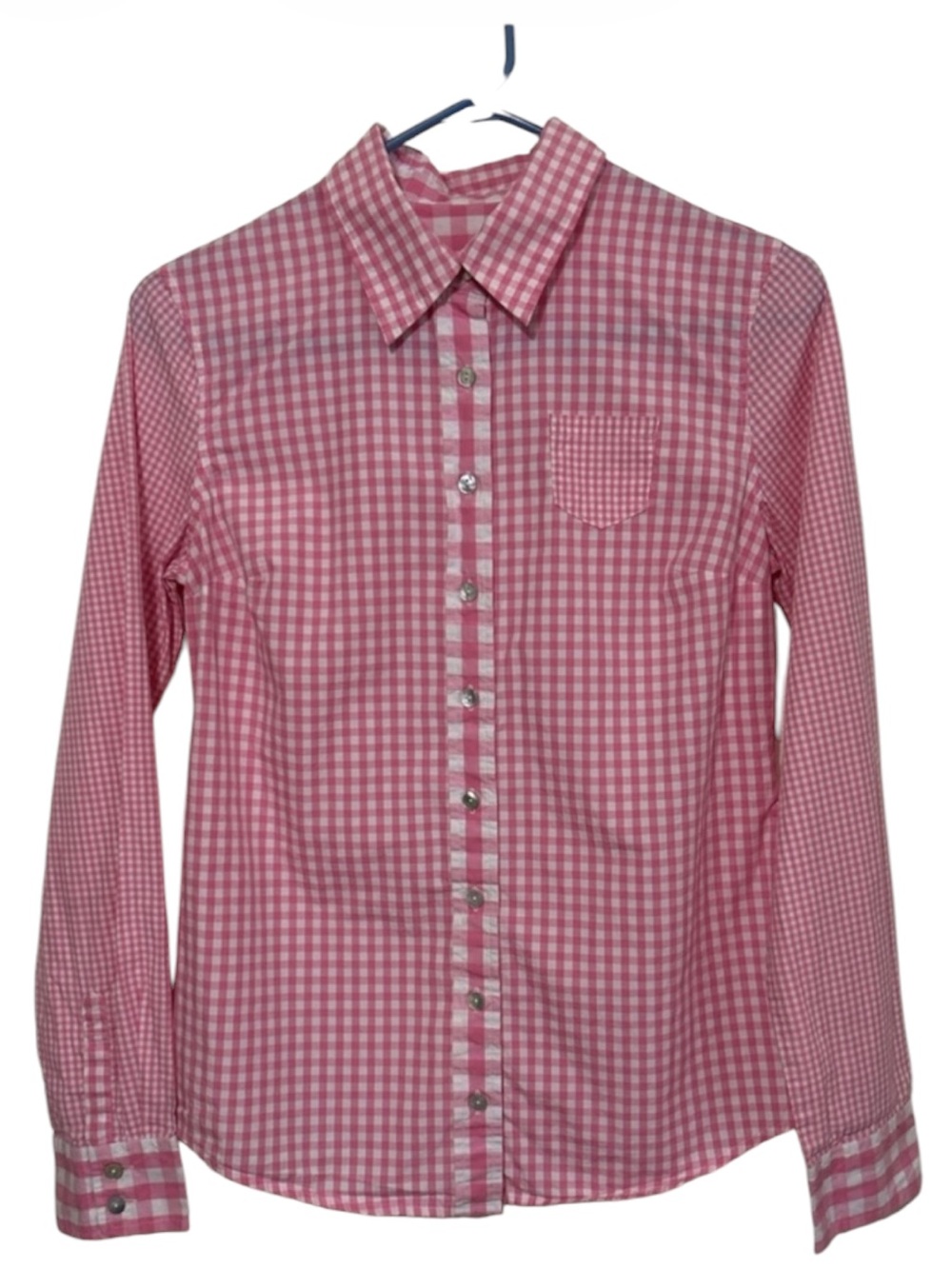 Isaac Mizrahi Pink Gingham Long Sleeve Button Down Shirt Size S